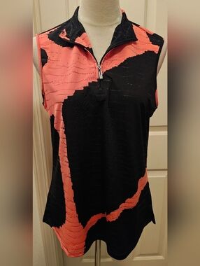 NWOT Jamie Sadock Geometric Sleeveless Golf Polo Tank w Zip.